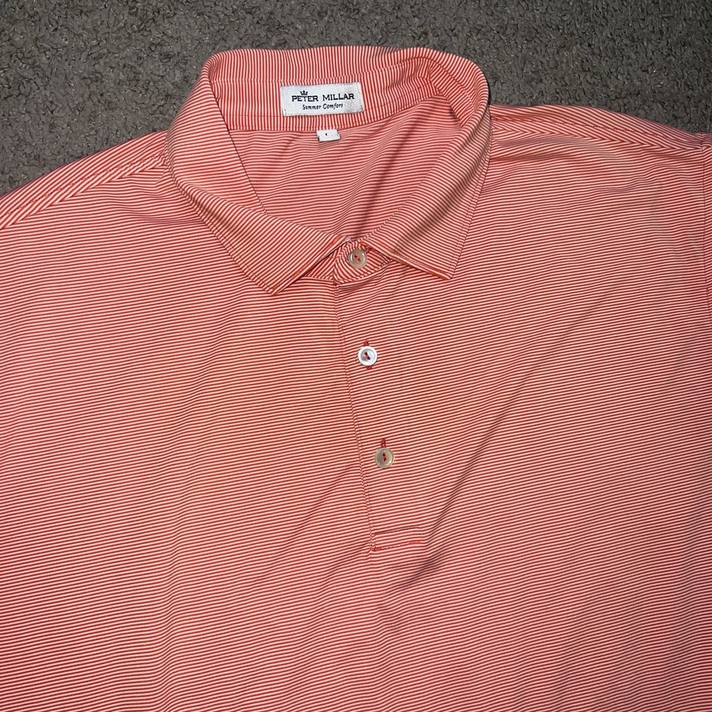 Peter Millar Tide Jubilee Polo Mens L Red White Stripe Golf
